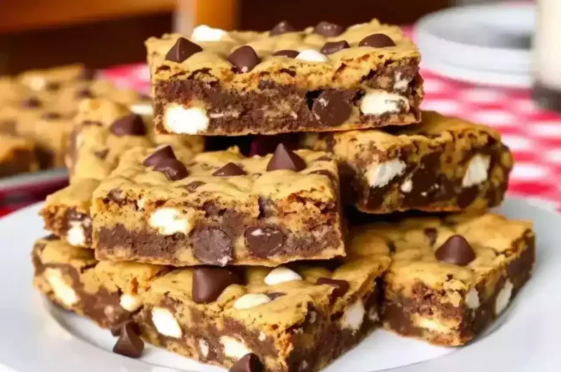 Delicious cake mix cookie bars on a plate.