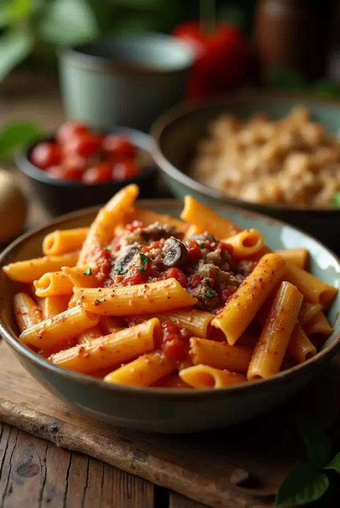 Creamy macaroni penne pasta dish with herbs and cheese, perfect for busy weeknights and ready in 30 minutes